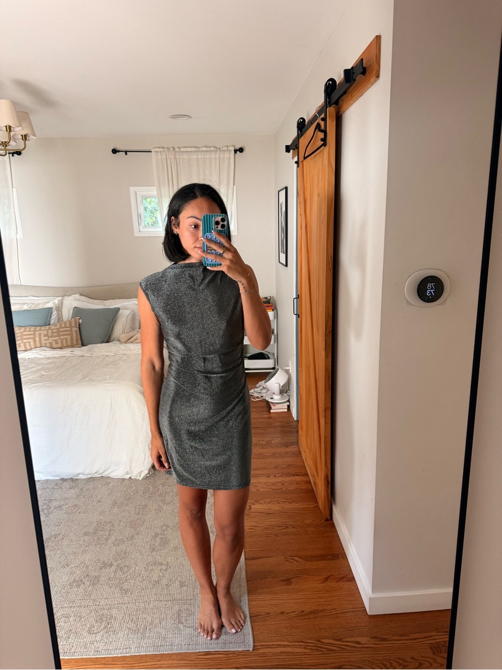 Sleeveless Metallic Gray Sheath Dress